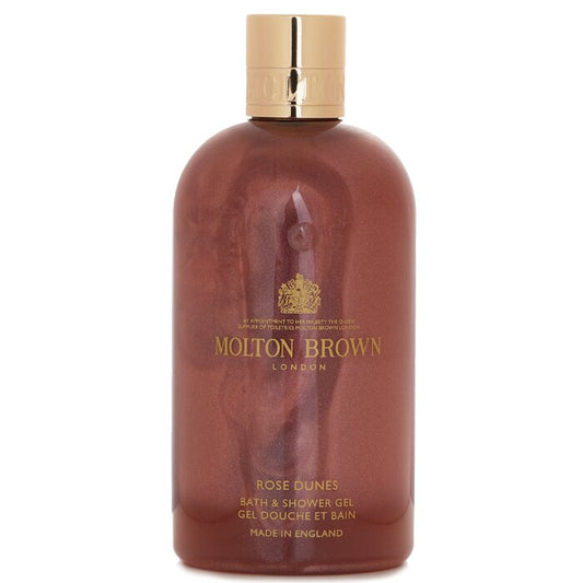 Molton Brown bath and shower gel bottle on a white background