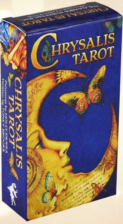 Chrysalis Tarot card box with artistic design and butterfly illustration on a white background
