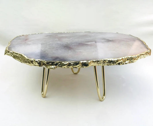 Grey Agate Cake Stand - Elegant Quartz Centrepiece Display Tray