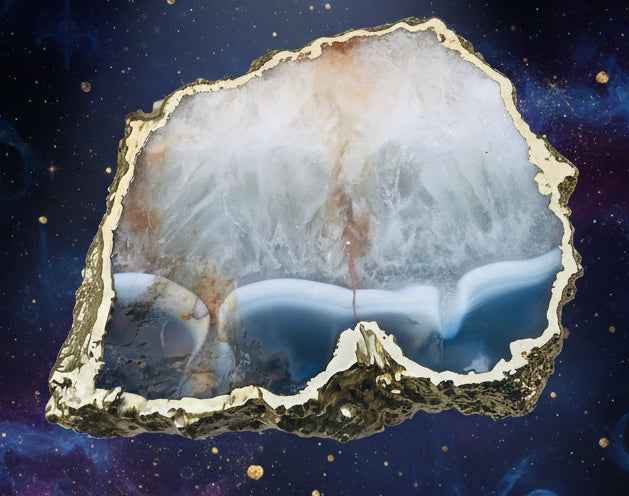 Large Grey Agate Coffee Table - Unique Quartz Gemstone Side Table with Organic Edge