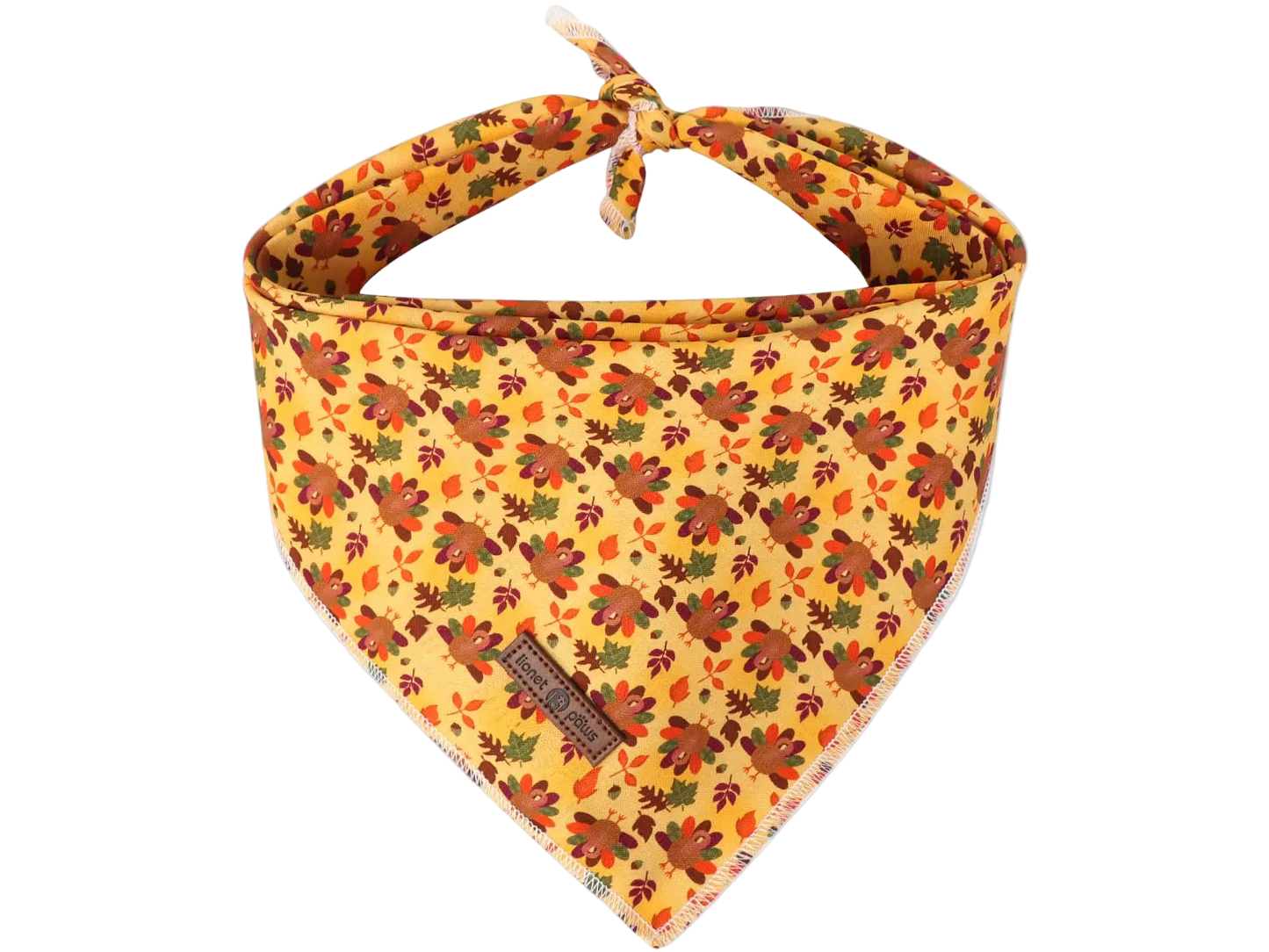 Dog bandana with autumn leaf pattern on a white background