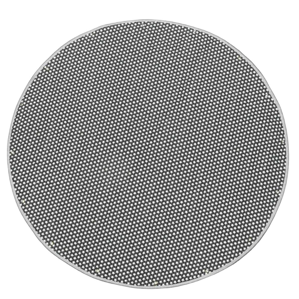 Round black and white patterned mat on a white background