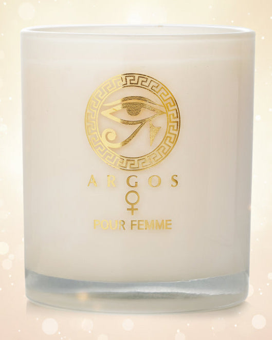 Candle with 'Argos' logo and text on a white background