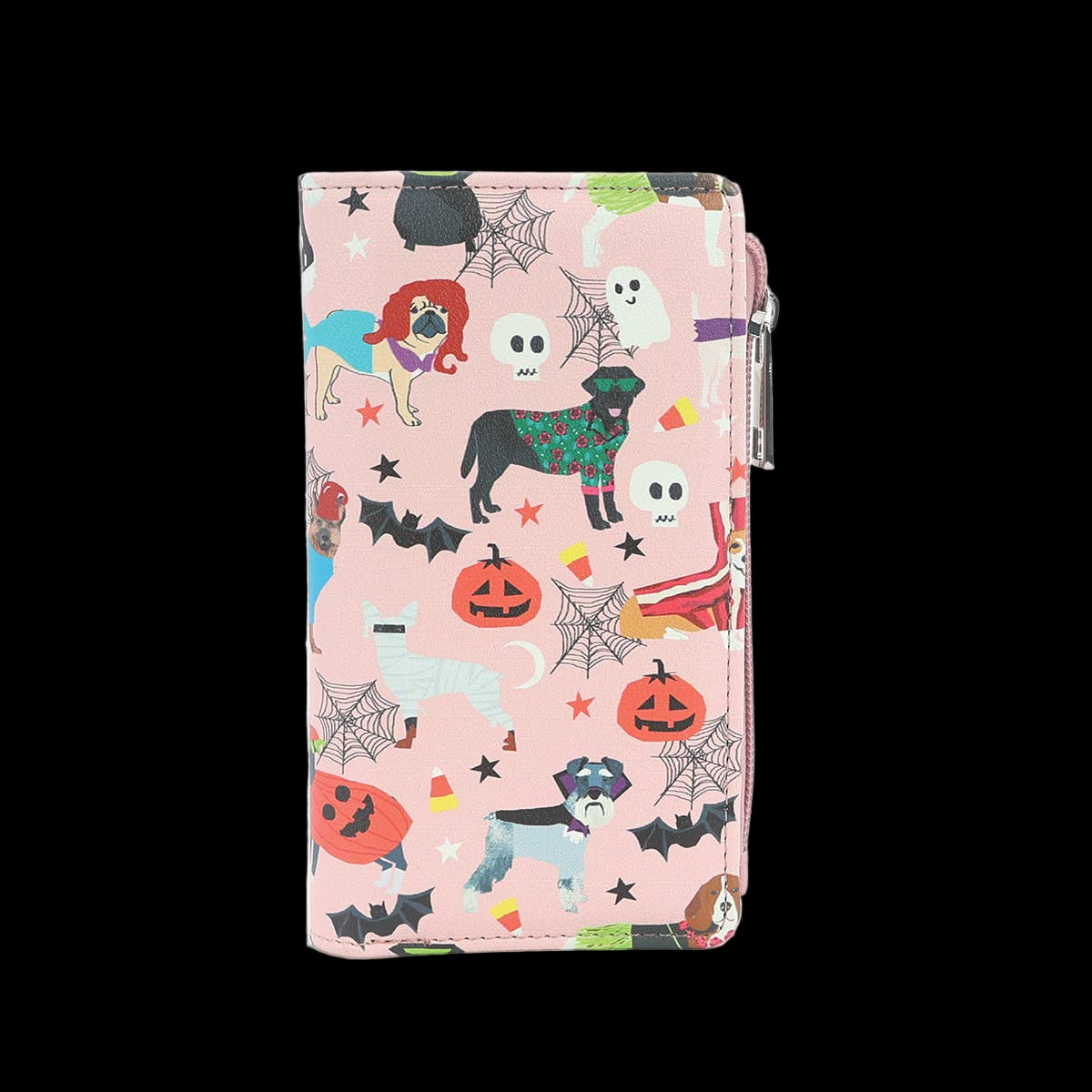 Phone case with Halloween-themed design on a pink background
