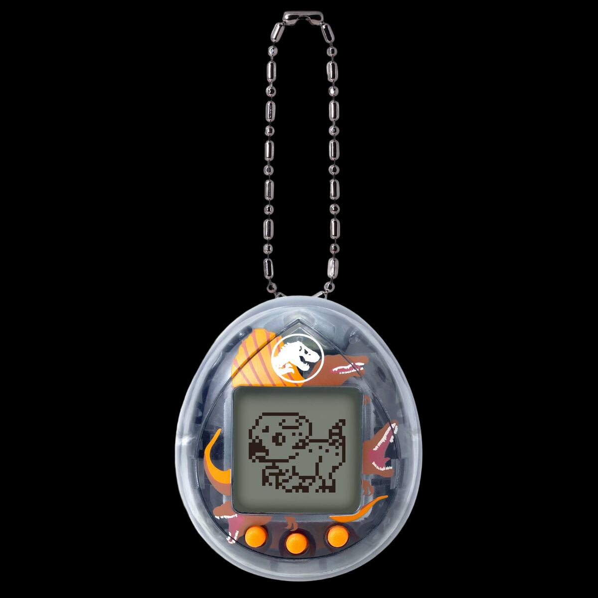 Digital pet toy with pixelated design on a white background