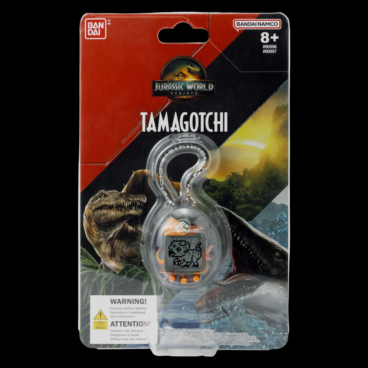 Tamagotchi in packaging with Jurassic World branding