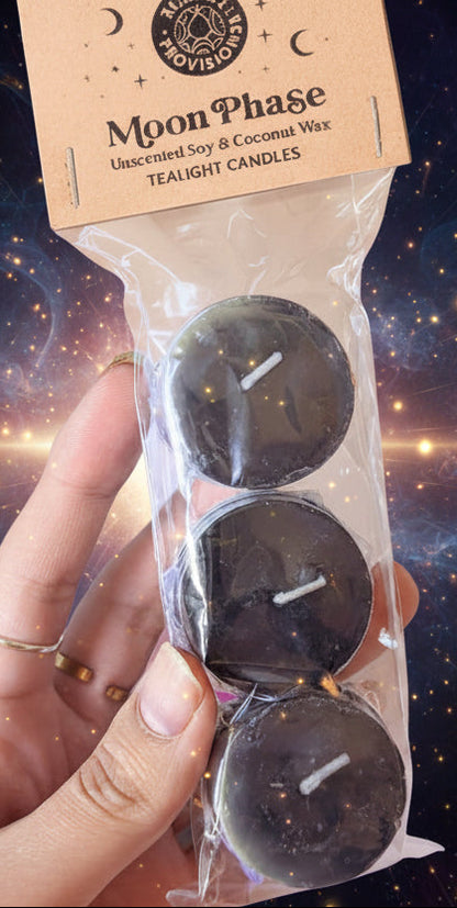Moon Phase Tealight Candles in Black & White for Celestial Decor - Lucky Girl Gifts