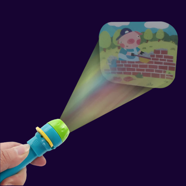 Toy projector with cartoon character on a black background