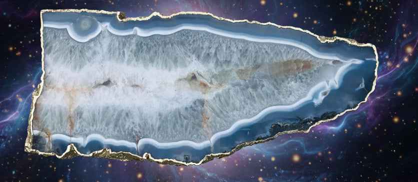 Large Grey Agate Coffee Table - Unique Quartz Gemstone Side Table with Organic Edge