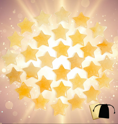 Set of star-shaped light bulbs with a drawstring bag on a white background