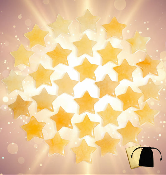 Set of star-shaped light bulbs with a drawstring bag on a white background