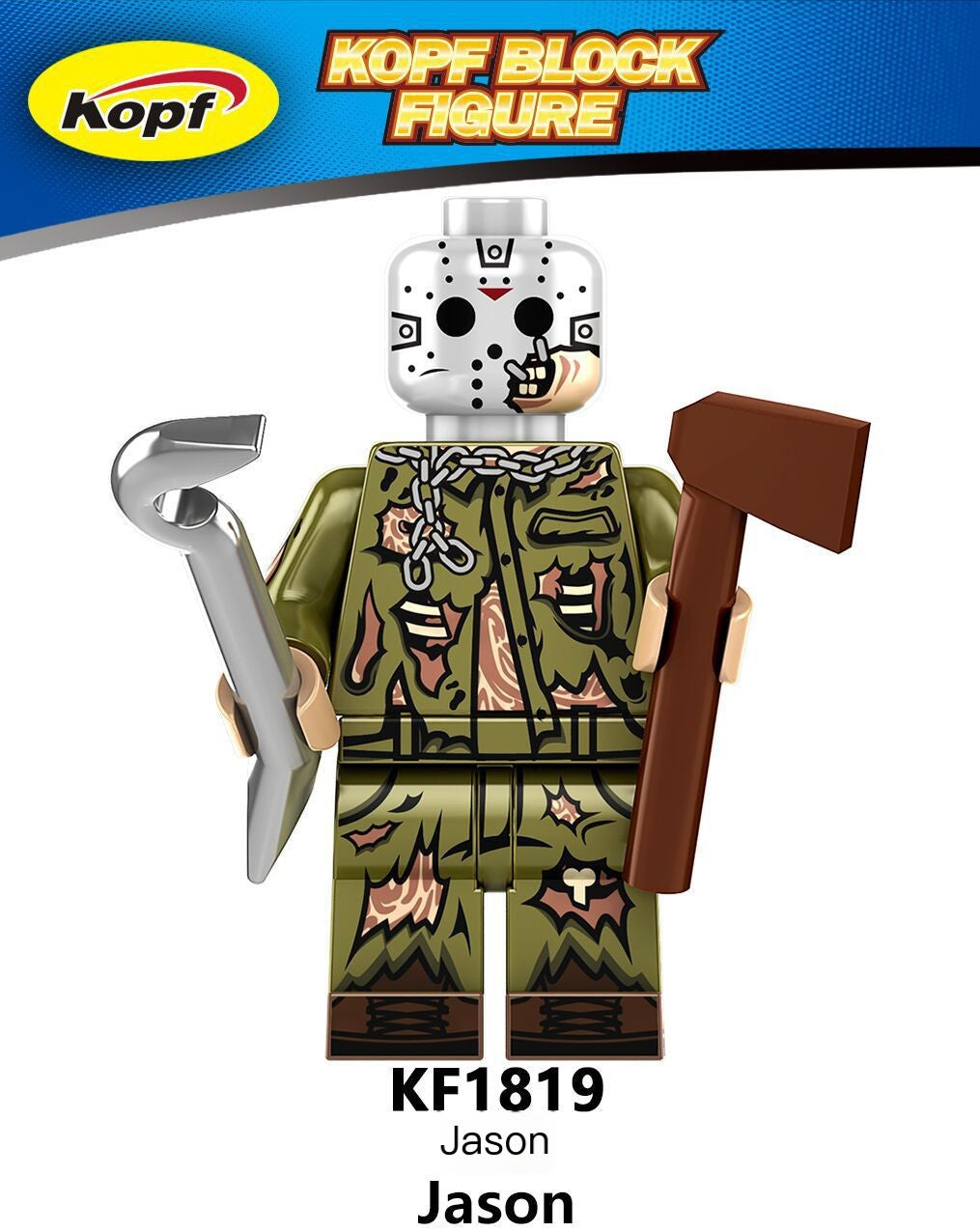 Kopf Block Figure of Jason with weapons on a white background
