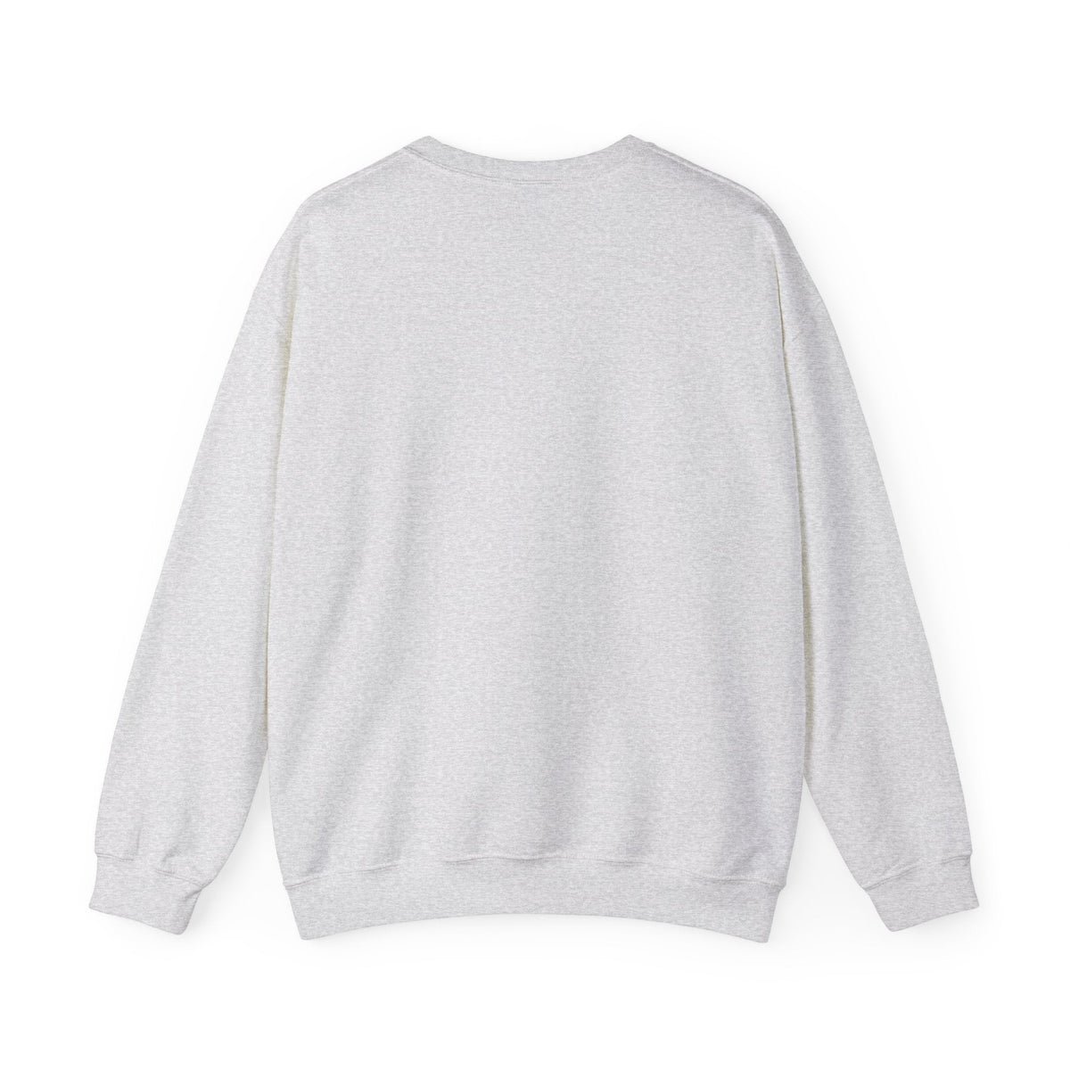 Gray sweatshirt with text on the back against a white background