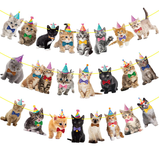 2pcs Cat Theme Party Banner Decorations Pet Cat Birthday Party Decorations Baby Cat Birthday Party Garland Decorations for Pet Kitties Theme Birthday Party Baby Shower Favor Bunting Supplies