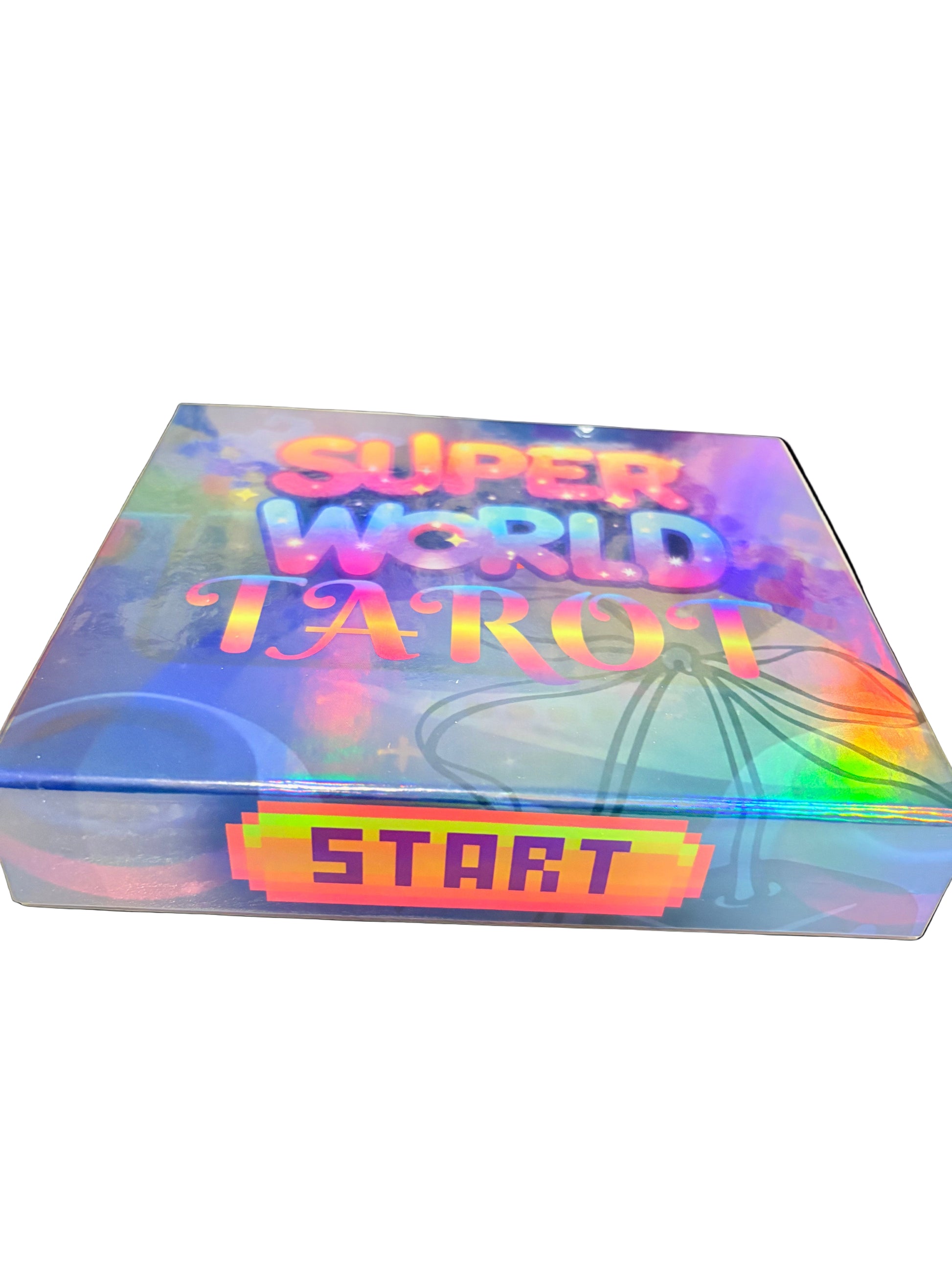 Colorful board game box with 'Super World Juego' text on a shelf.