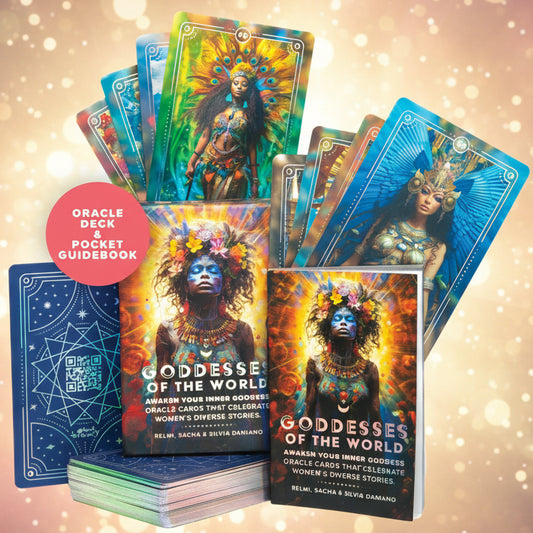 Goddesses of the World oracle deck with cards and pocket guidebook on a white background