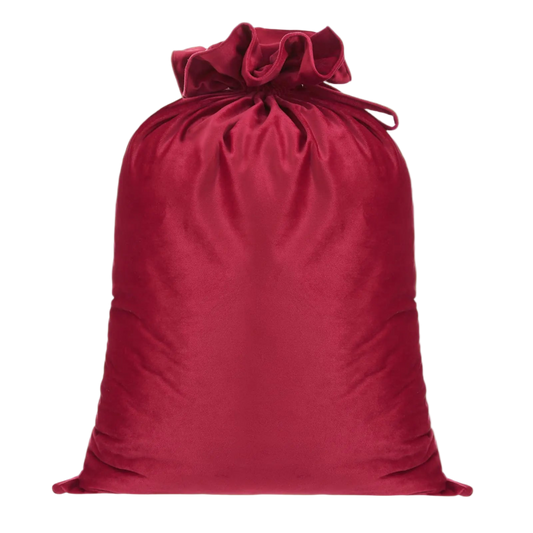 Red drawstring bag on a white background
