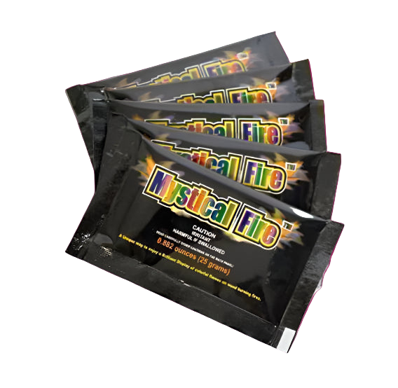 Multiple packets of Mystical Fire product on a white background