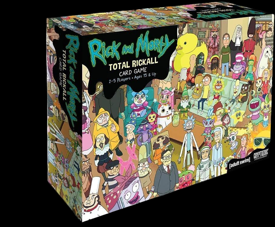 Rick and Morty Total Rickall Card Game box with colorful characters on a white background