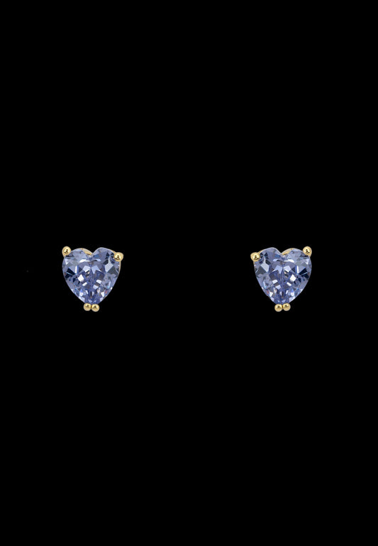 Heart-shaped blue gemstone earrings on a white background