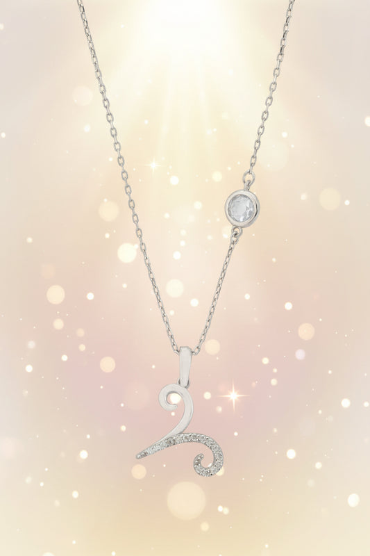 Silver necklace with a unique pendant on a white background