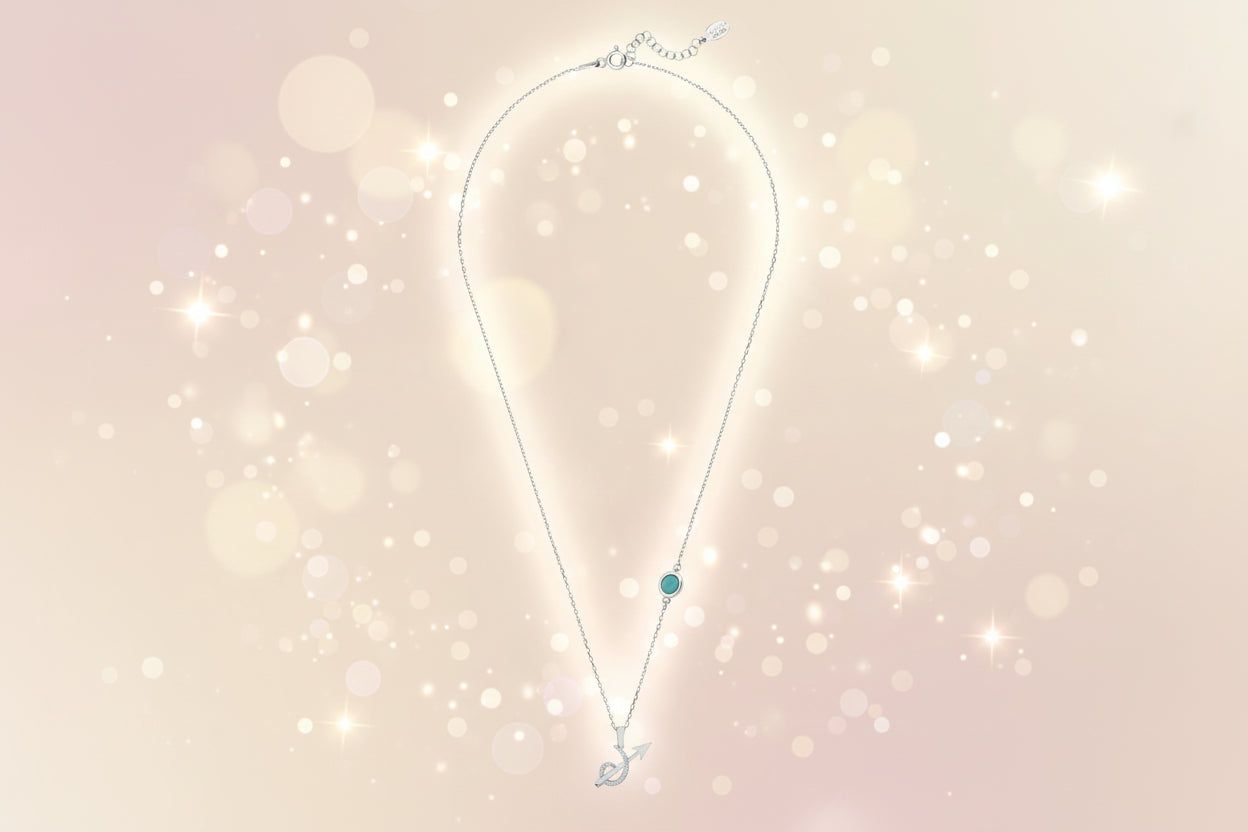 Necklace with a turquoise pendant on a white background