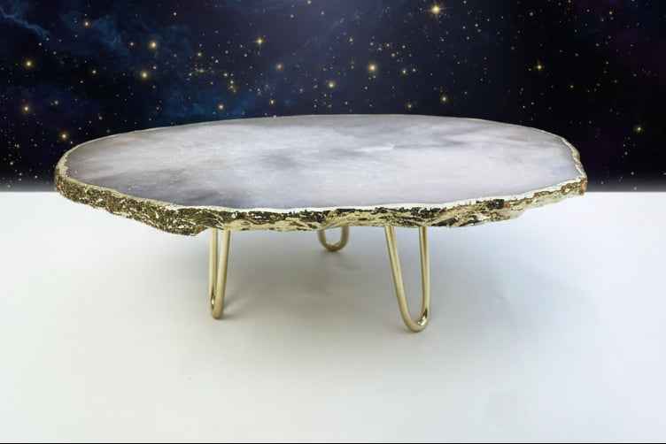 Grey Agate Cake Stand - Elegant Quartz Centrepiece Display Tray