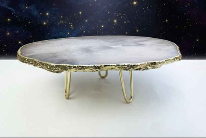 Grey Agate Cake Stand - Elegant Quartz Centrepiece Display Tray