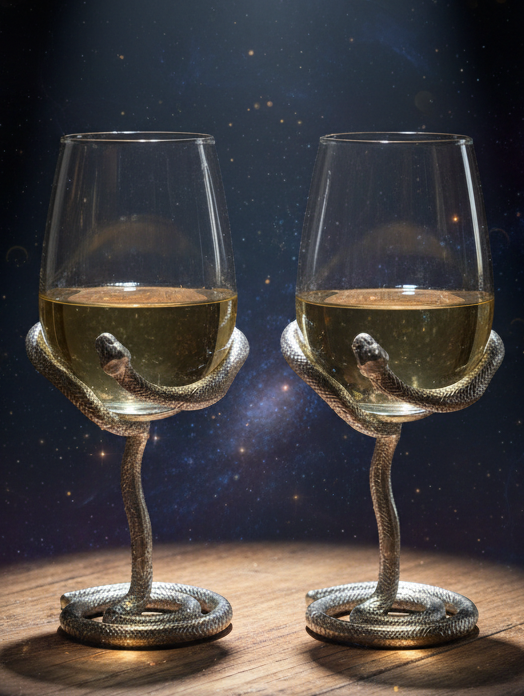 Set of 2 or Set of 4 Snake Wine Glasses Set for Unique Entertaining