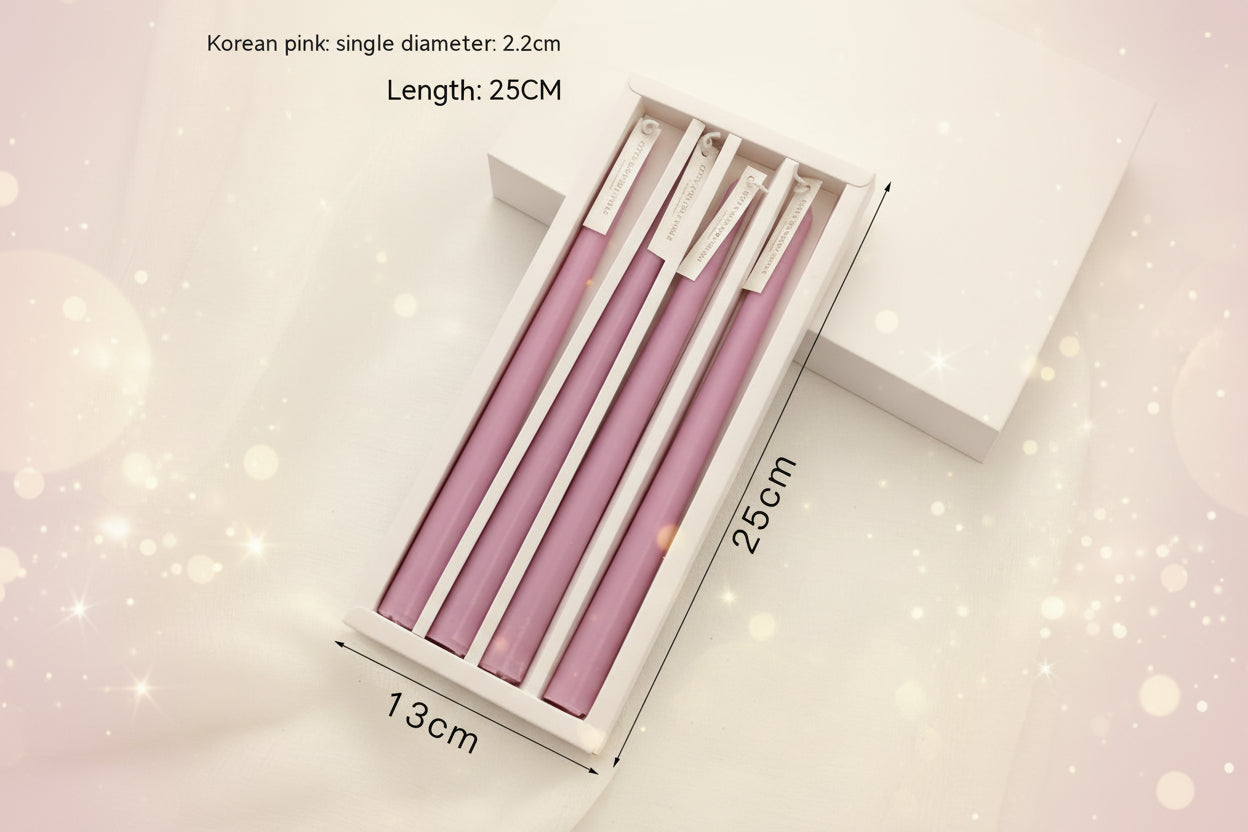 Set of pink cylindrical items in a box with measurements on a white background