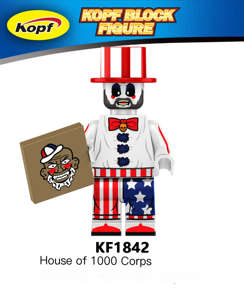 Kopf Block Figure with American flag design on a white background