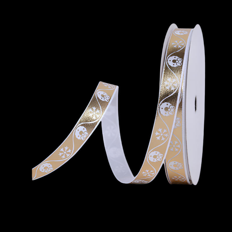 Decorative ribbon with floral pattern on a white background