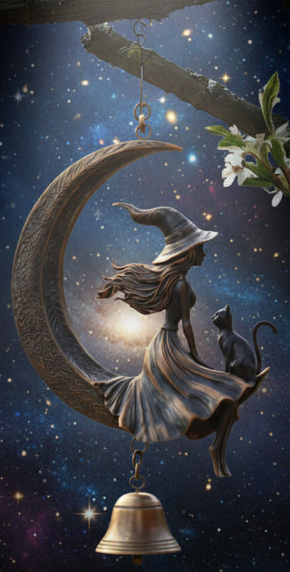 Witch's Bell Decoration with Moon & Black Cat | Hanging Protection Charm - Lucky Girl Gifts