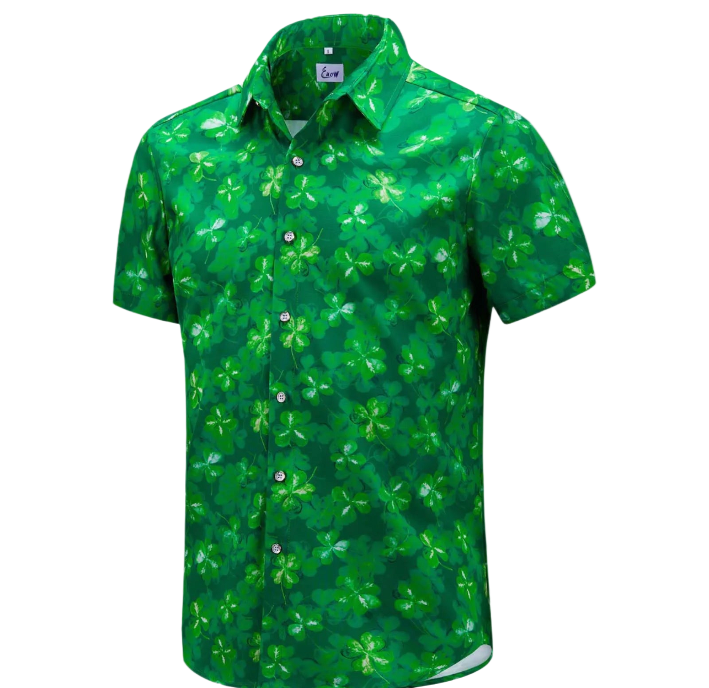Green floral patterned shirt on a white background