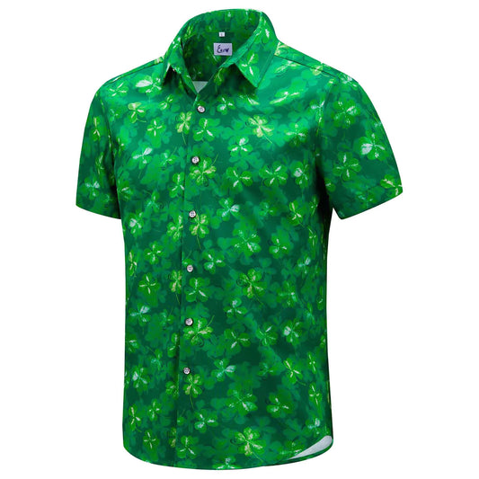 St. Patricks Day Hawaiian Shirt for Men Irish Printed Casual Short Sleeve Button Down Beach Shirts（St. Pats Shamrock01，L
