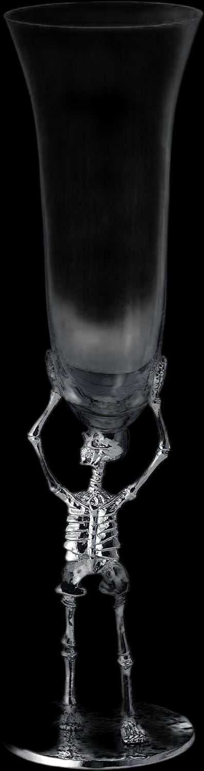 Clear glass with a skeleton stand on a white background