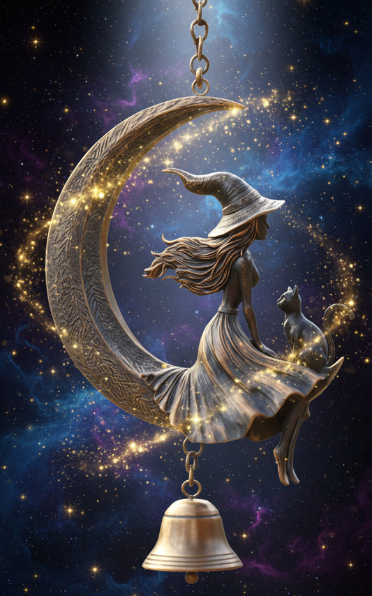 Witch's Bell Decoration with Moon & Black Cat | Hanging Protection Charm - Lucky Girl Gifts