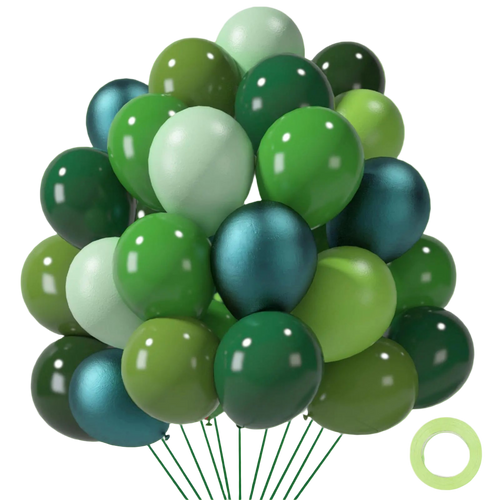 Bouquet of green and teal balloons on a white background