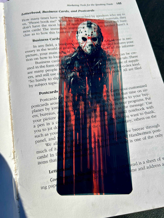 Voorhees Horror Bookmark – Jason Slasher Icon in Bloody Abstract Style, Stained Glass Bookmark - Lucky Girl Gifts