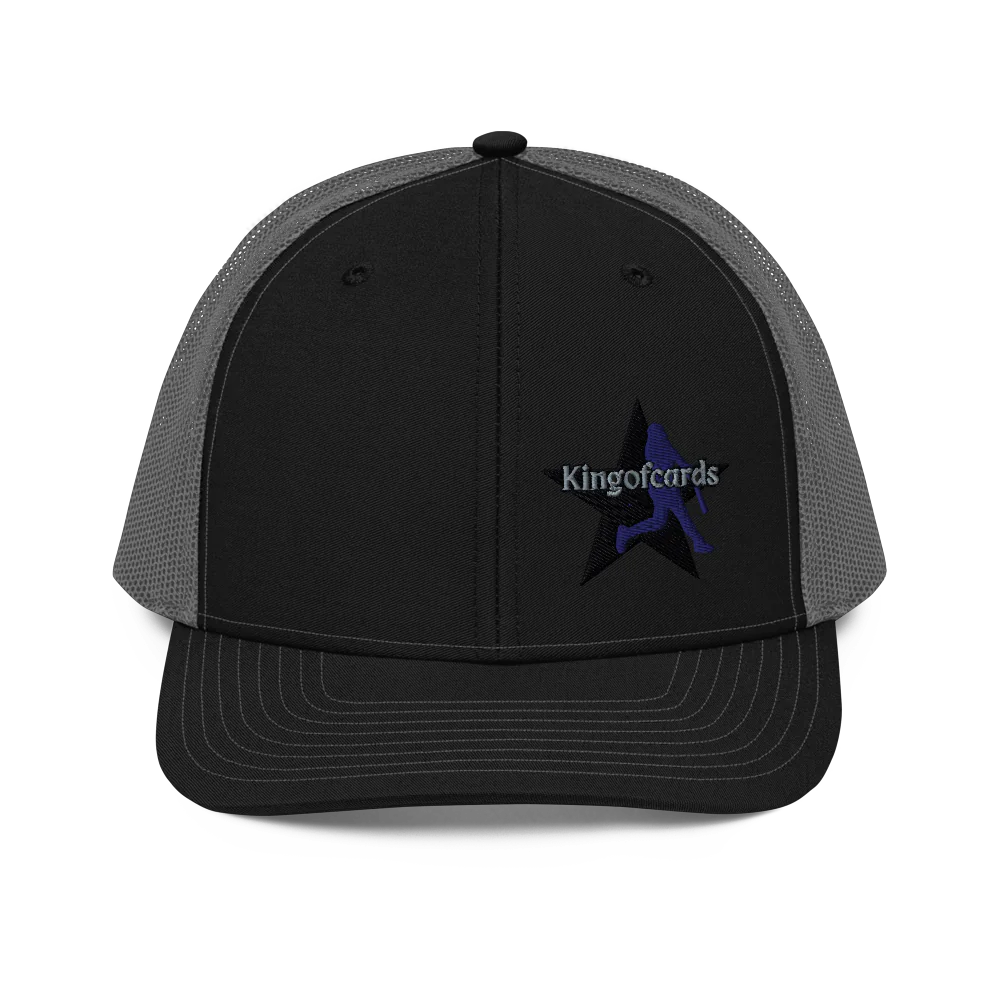 Black and gray cap with a star logo and 'Kingofcards' text on a white background
