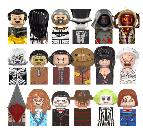 Collection of various character figurines on a white background