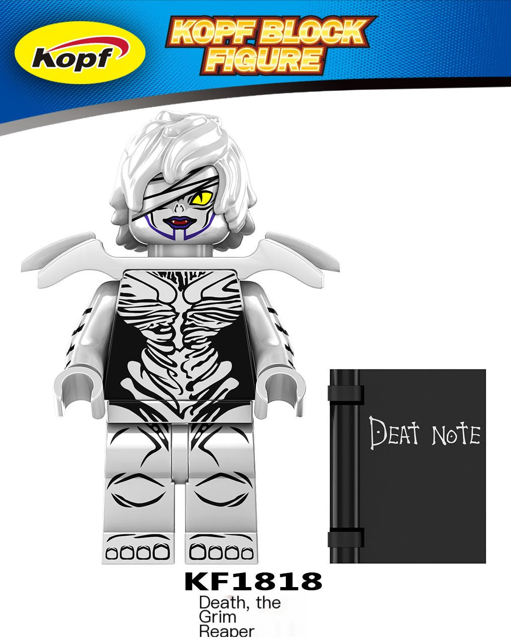 Kopf Block Figure of Death the Grim Reaper with 'DEATH NOTE' book on a white background