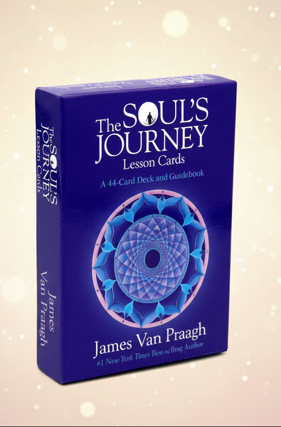 Card deck packaging titled 'The Soul's Journey Lesson Cards' by James Van Praagh on a white background.