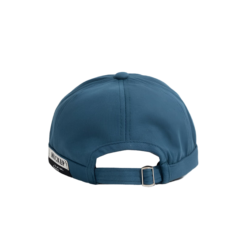 Blue cap with a brand logo on the back against a white background