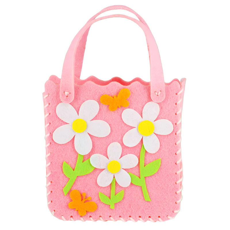 Pink children's bag with floral designs on a white background