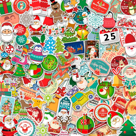 100 Assorted Christmas Vinyl Stickers Toy Pack for Children Santa, Snowmen, Snowflakes, Rudolph and more!!