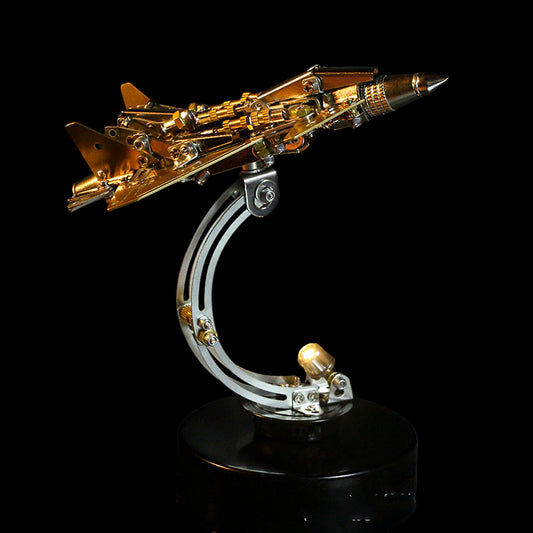 Decorative model of a spaceship on a stand with a dark background