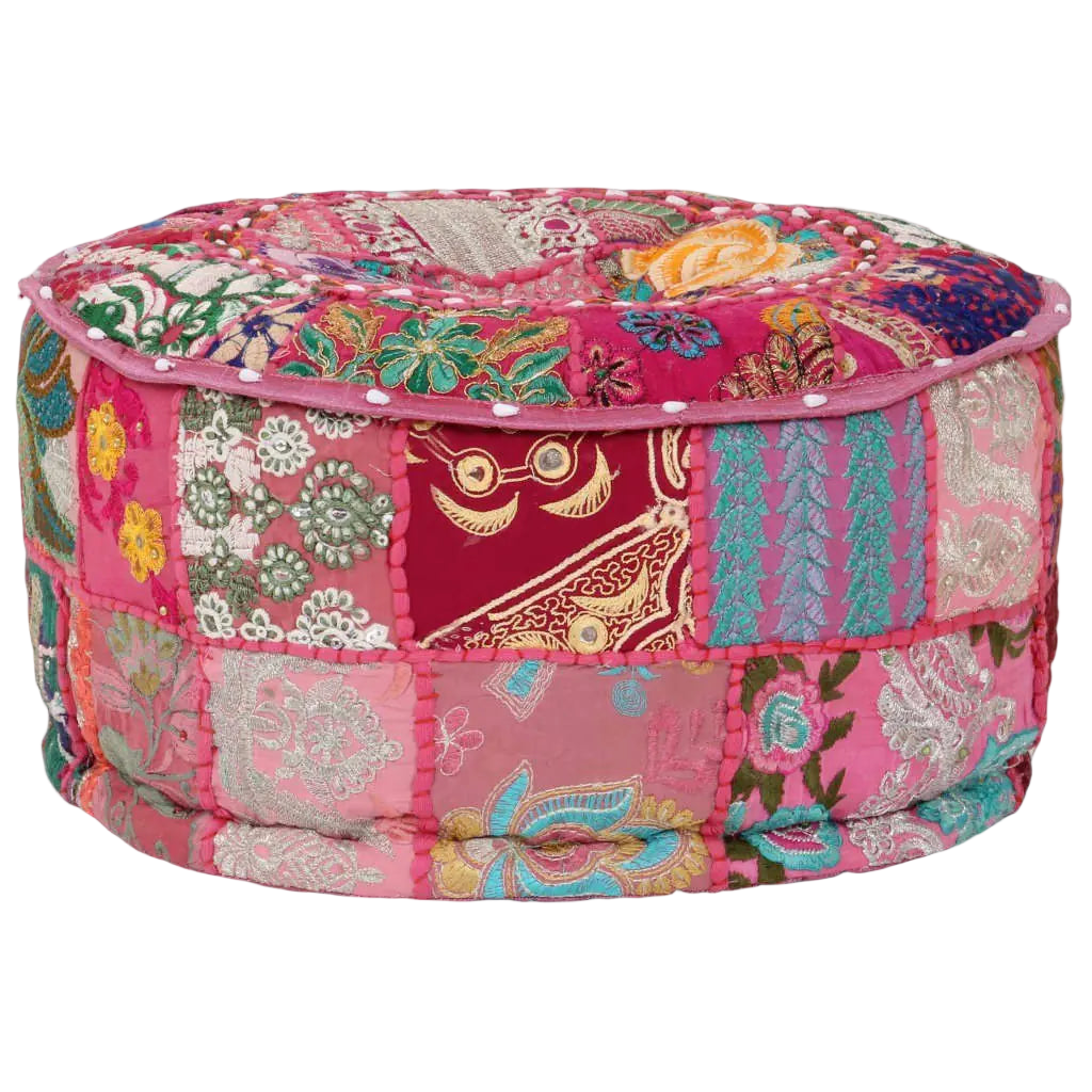 Multicolored patchwork ottoman on a white background