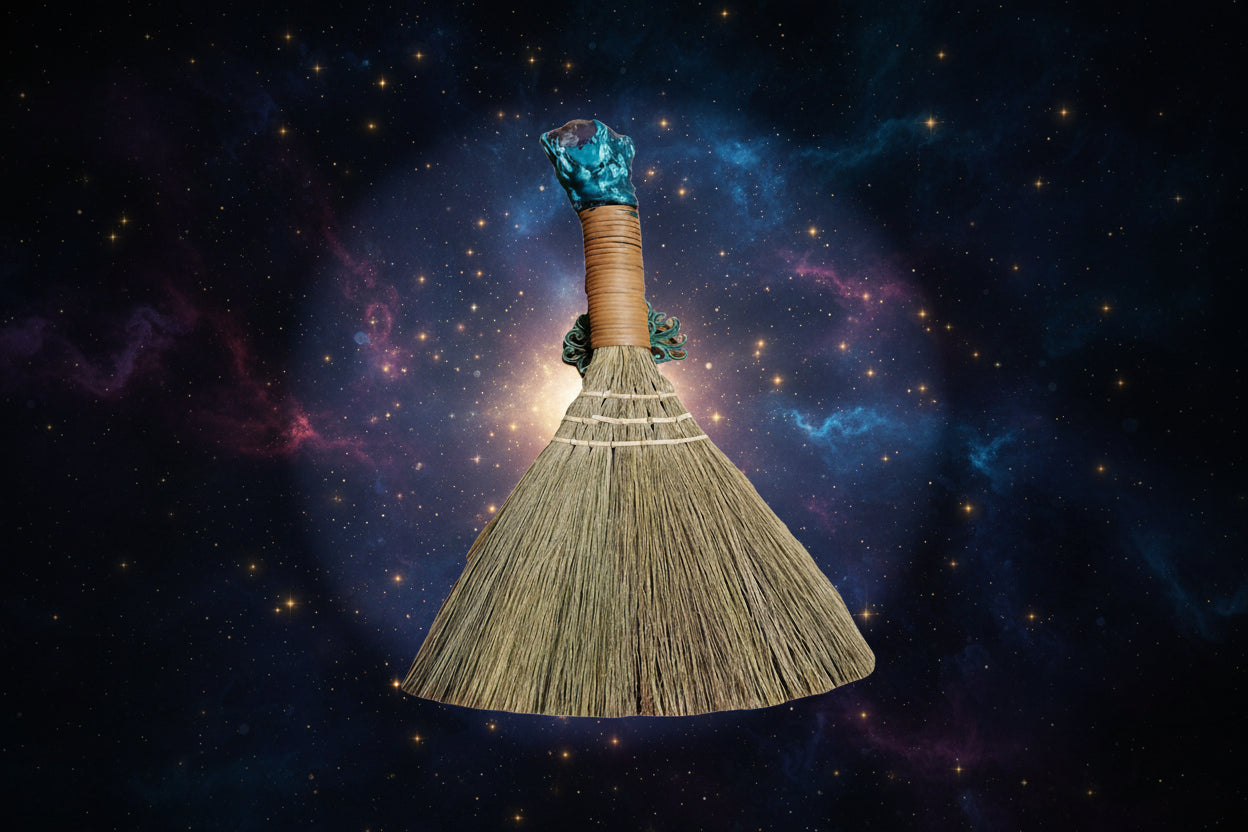 Witch's Altar Broom with Peacock Feather & Amethyst Crystal for Energetic Cleansing - Lucky Girl Gifts