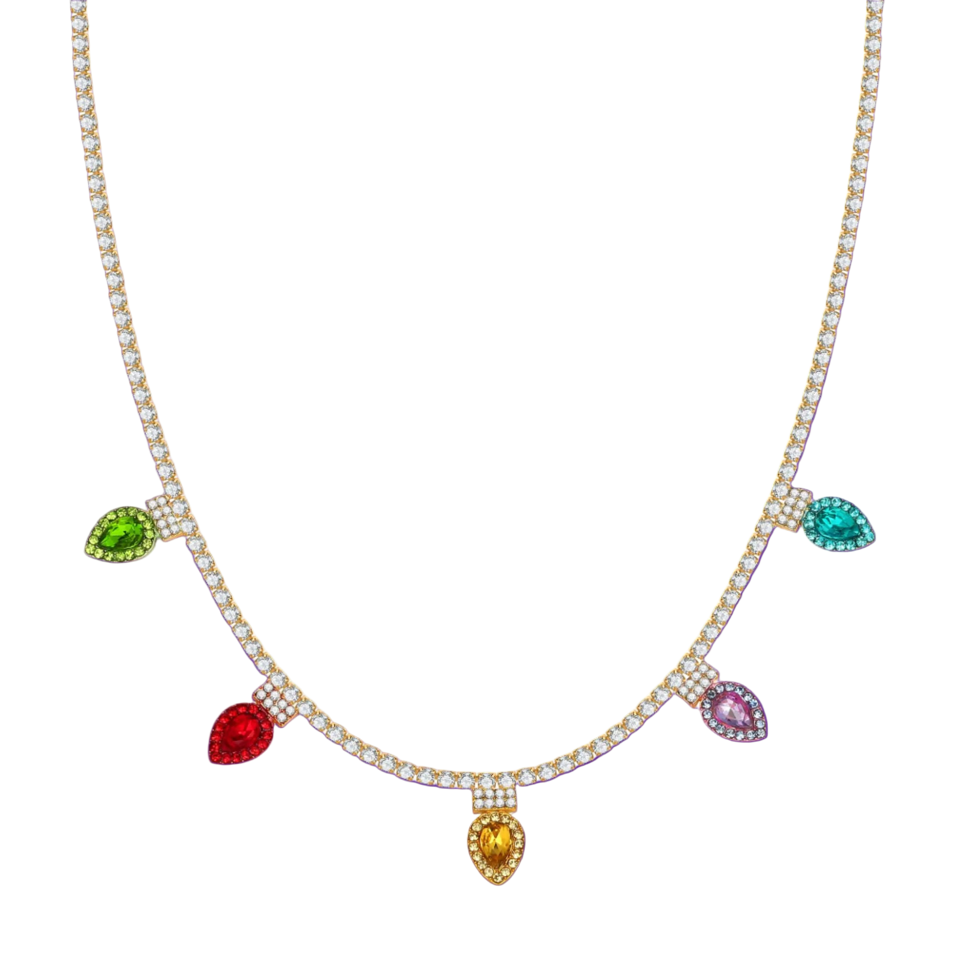 Necklace with colorful gemstones on a white background